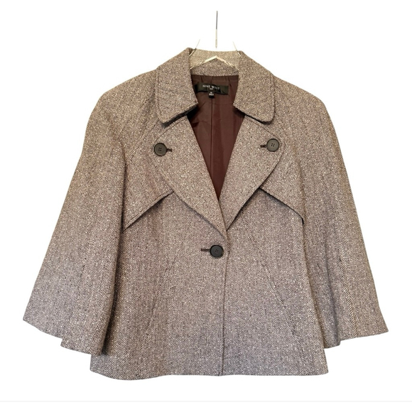 Women's Nine West Brown Beige Herringbone Blazer Size 10 - Picture 1 of 8
